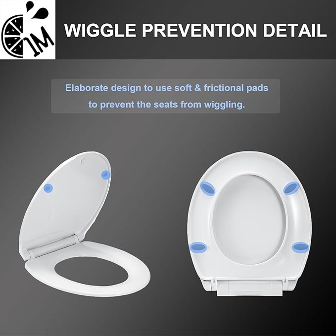 1M Soft Close Toilet Seat Round, Patented Quick Releasing for Easy Cleaning, Anti-Wiggling Design, Easy Installation