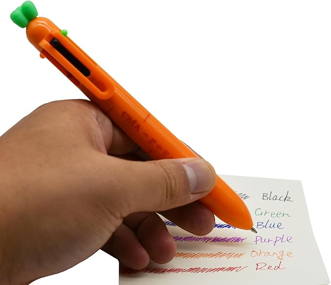 10 pieces Carrot-Shaped 6-Color Retractable Ballpoint Pens, Cute Vegetable Design Multicolor Writing Pens for School, Office, Note-Taking, Journaling (Assorted Colors)