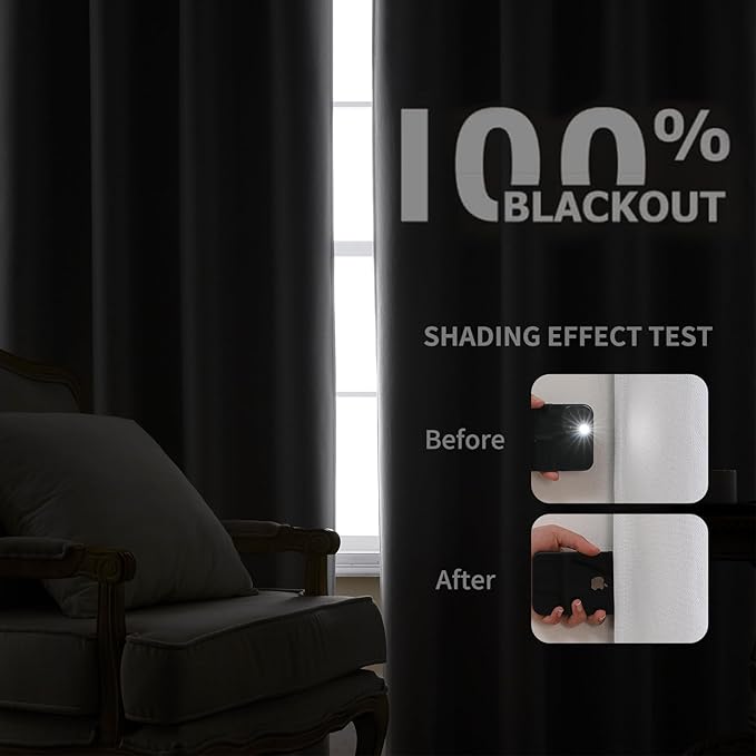 Joydeco 100% Blackout Curtains 72 Inches Long 2 Panels Set, Thermal Insulated Long Curtains& Drapes 2 Burg, Room Darkening Drapes for Bedroom Living Room Window (Pure White, W52 x L72 Inch)