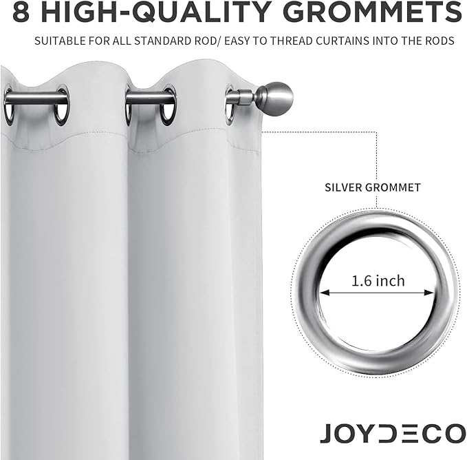 Joydeco White Curtains 108 Inches Long 2 Panels Set, Thermal Insulated Long Curtains& Drapes 2 Burg, Room Darkening Grommet Drapes for Living Room Bedroom Window (W52 x L108 Inch, Greyish White)
