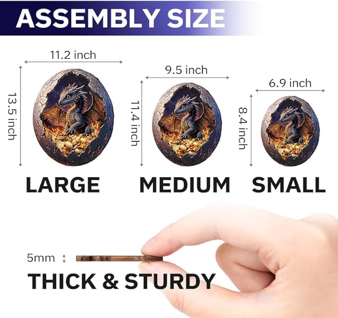 Jigfoxy Wooden Puzzle for Adults, Hatchling Dragon Wooden Jigsaw Puzzles for Adults, Unique Animal Shape Wood Cut Puzzles for Family Friend Puzzle Lovers(L-13.5 * 11.2in-257pcs)