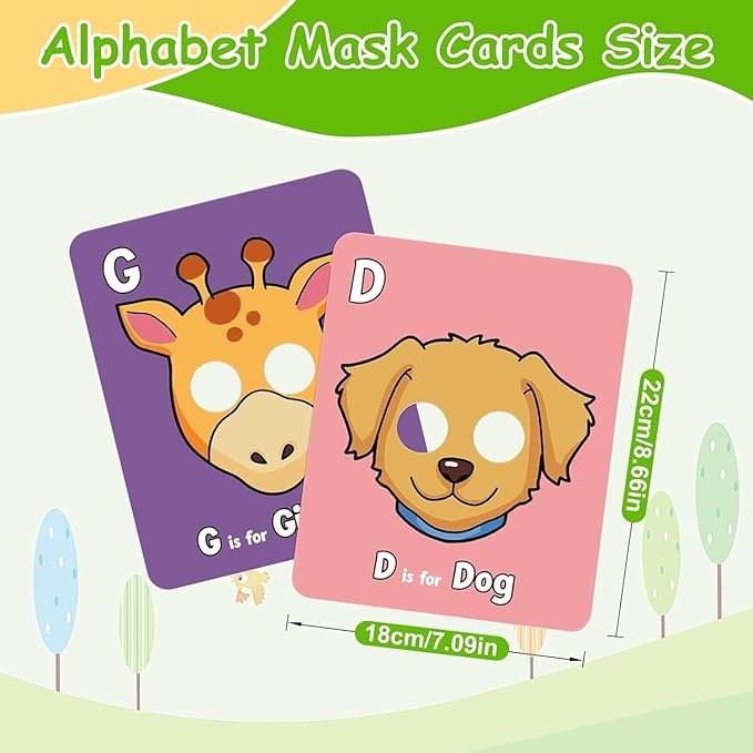 2025 New Alphabet ABC Flash Cards with Animal Masks, 26 Pcs Animal mask Alphabet Cards, Interactive Education Games, Learn Letters, English Phrases