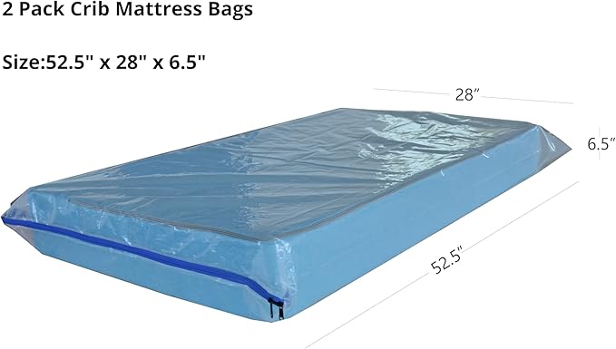 2 Pack Crib Mattress Storage Bags with Zipper -4 Mil Plastic Waterproof Crib Mattress Bags for Moving and Storage