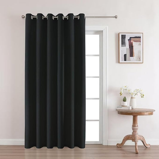 Joydeco Black Blackout Curtains 120 Inches Long, Extra Long Curtains 120 Inch Length 1 Panel for Bedroom, Thermal Insulated Linen Black Out Curtains with Grommets(100x120, Black)