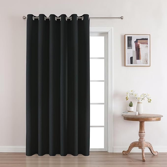 Joydeco Black Blackout Curtains 90 Inches Long, Curtains 90 Inch Length 1 Panel for Bedroom, Thermal Insulated Linen Black Out Curtains with Grommets(100x90, Black)