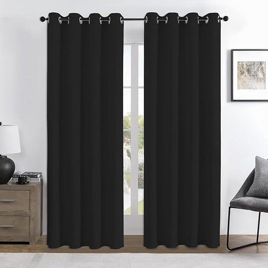 Joydeco Custom 100% Blackout Curtains 1 Panel, Grommet Thermal Insulated Curtains& Drapes, Room Darkening Drapes for Bedroom Living Room Window (Custom Size, Black)
