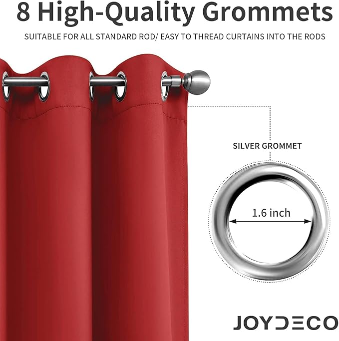 Joydeco Blackout Curtains 90 inch Long 2 Panels Set, Thermal Insulated Long Curtains & Drapes 2 Burg, Room Darkening Grommet Drapes for Bedroom Living Room Windows (W52 x L90 Inch, Red)