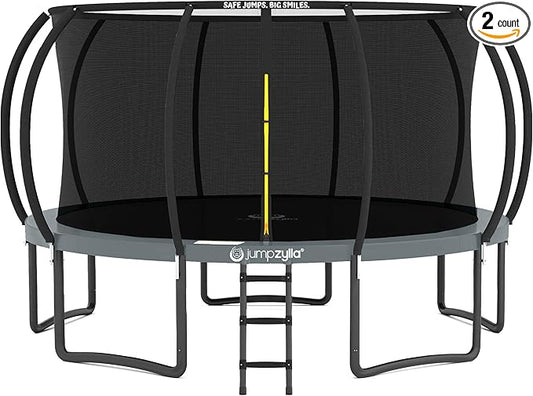 JUMPZYLLA Trampoline Outdoor 8FT 10FT 12FT 14FT 15FT 16FT with Enclosure and Ladder, ASTM Approved Recreational Trampoline for Kids and Adults, Anti-Rust Coated Frame