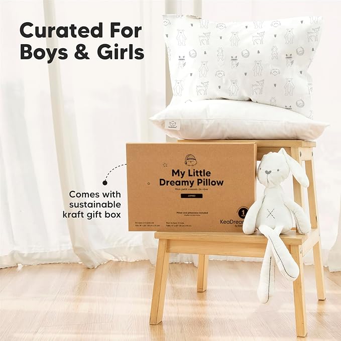 KeaBabies Toddler Pillow with Pillowcase, Jumbo 14X20 - Soft Organic Cotton Toddler Pillows for Sleeping - Machine Washable - Perfect for Travel, Toddler Bed Set (Space Drift)