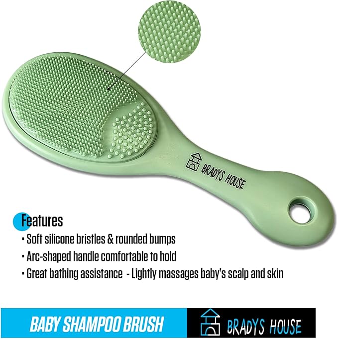 3 Piece Baby Hair Brush & Comb Set for Newborns- Soft Goat Bristle Hair-Brush, Silicone Bath Brush and Plastic Comb for Infant, Toddler, Kids - Baby