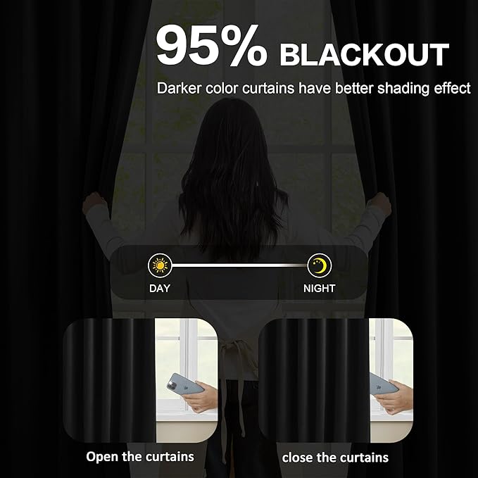 KEQIAOSUOCAI 72 Inch Wide Black Pinch Pleated Curtains 72 x 84, Thermal Insulated Noise Cancelling Living Room Office Drapes 84 Inches Long, Patio Sliding Glass Door Window Curtain 2 Panels