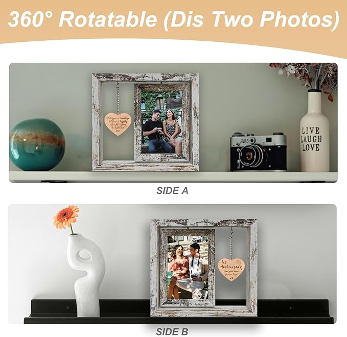 1 Year Anniversary Rotating Picture Frame Gifts for Girlfriend, 1st Anniversary Frame Gifts for Her Wife First Wedding Anniversary Photo Frame for Couple (Dis Two 6x4)