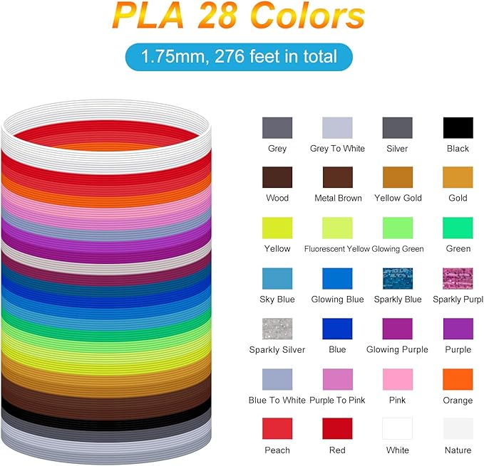 28 Colors 3D Pen Filament Refills Compatible with SCRIB3D MYNT3D PIKA3D 3D Pen for KidsPer Color 10 Feet 1.75mm PLA 3D Printing Pen Filament Refills, NOT FIT 3Doodler Start Pen