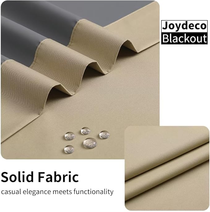 Joydeco 100% Beige Black Out Curtains 96 Inches Long 2 Panels Set, Blackout Curtains 96 Inches Long for Bedroom Windows, Solid Thermal Insulated 96 Inch Black Out Drapes 2 Panels for Livingroom