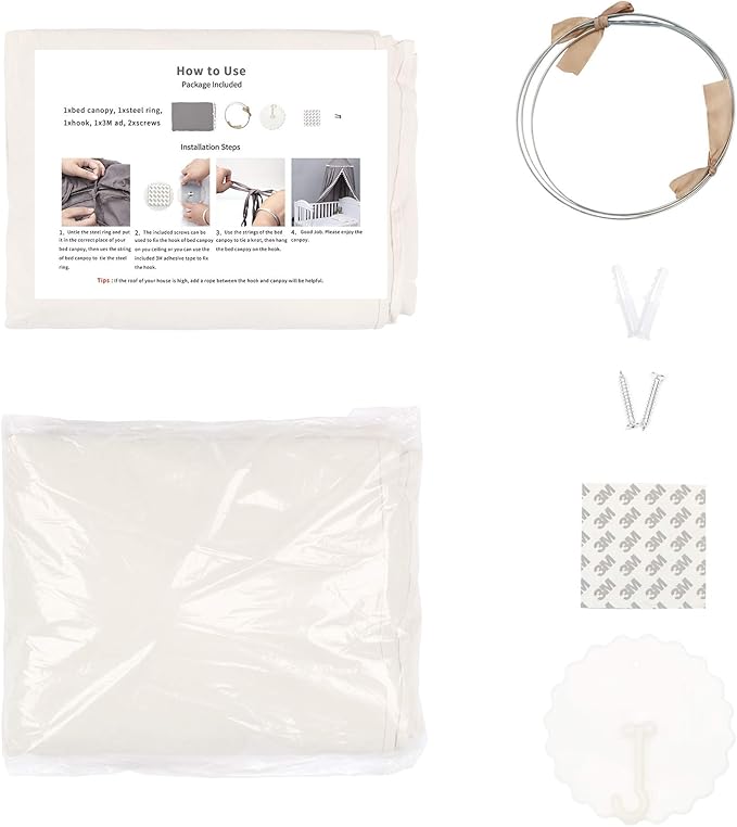 Kids Bed Canopy with Frills Cotton Cover Net for Crib Reading Nook Curtain Hideaway Hanging Round Tent Nursery Bedding Play Room Decor