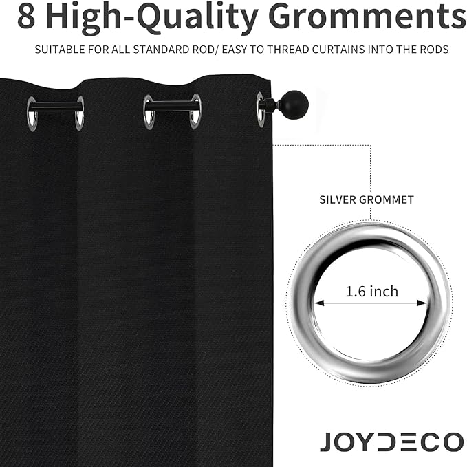 Joydeco Custom 100% Blackout Curtains 1 Panel, Grommet Thermal Insulated Curtains& Drapes, Room Darkening Drapes for Bedroom Living Room Window (Custom Size, Black)