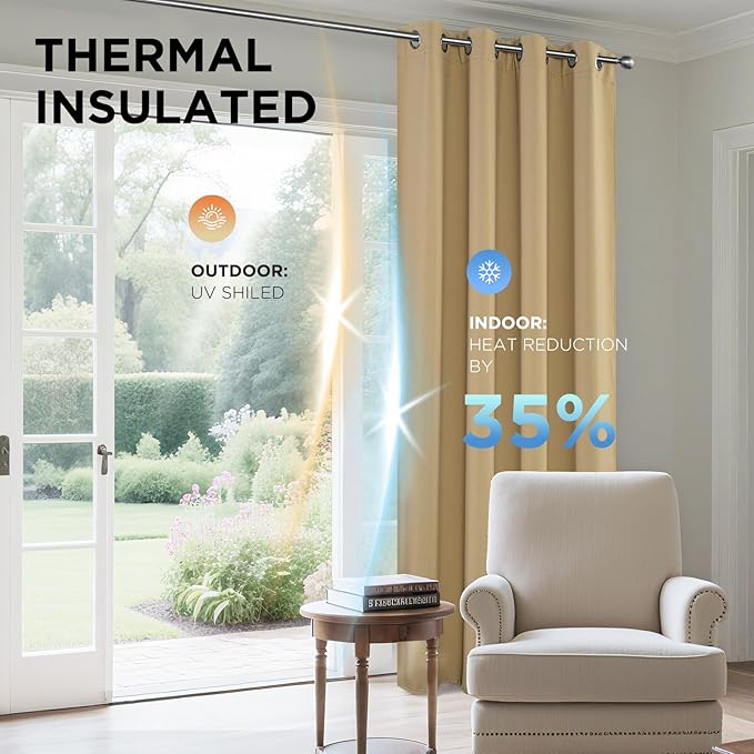 Joydeco Blackout Curtains 95 Inch Length 2 Panels Set, Thermal Insulated Long Curtains& Drapes 2 Burg, Room Darkening Grommet Drapes for Living Room Bedroom Window (W52 x L95 Inch, Beige)