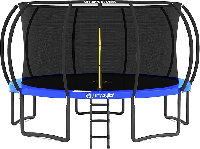 JUMPZYLLA Trampoline Outdoor 8FT 10FT 12FT 14FT 15FT 16FT with Enclosure and Ladder, ASTM Approved Recreational Trampoline for Kids and Adults, Anti-Rust Coated Frame