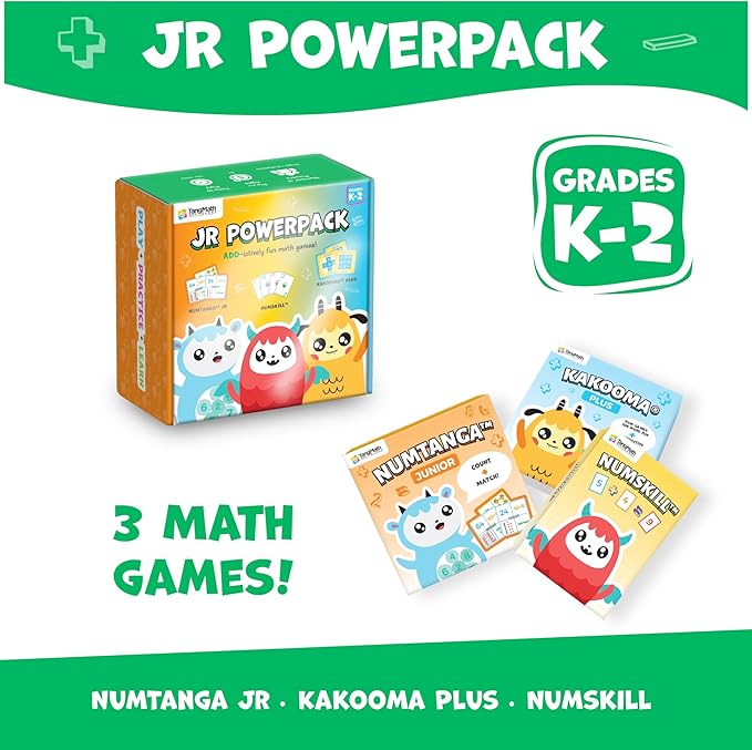 Kakooma JR PowerPack Math Games (Grades K-2) – Set of 3 Fun & Educational Card Games – Perfect for Home Learning, Fact Fluency & Enrichment