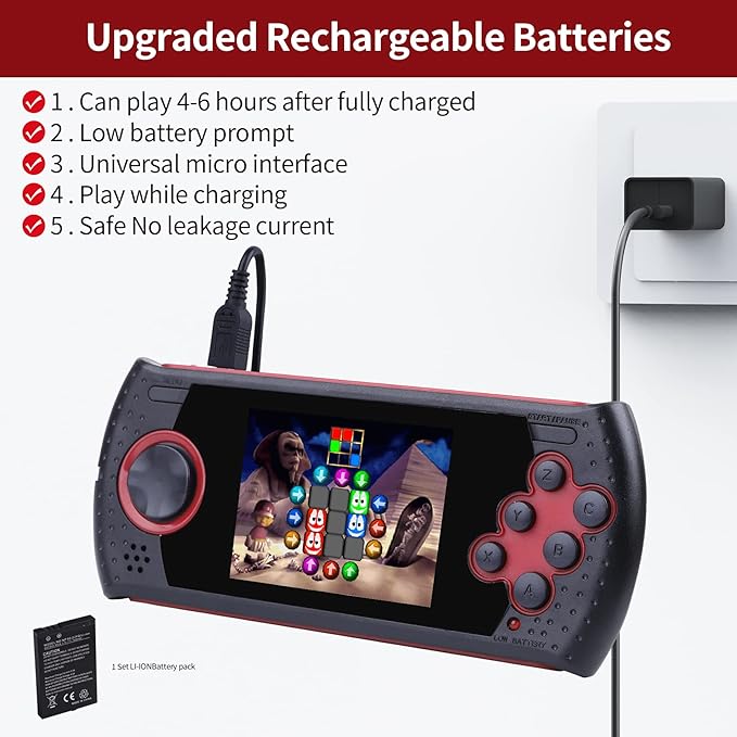 16 Bit Handheld Game for Kids Built-in 230 HD Classic Retro Video Games USB Rechargeable 3.0 Inch Childrens Travel Electronics Toys Portable Gaming Player System Gift for Boys Girls Ages 4-8-12