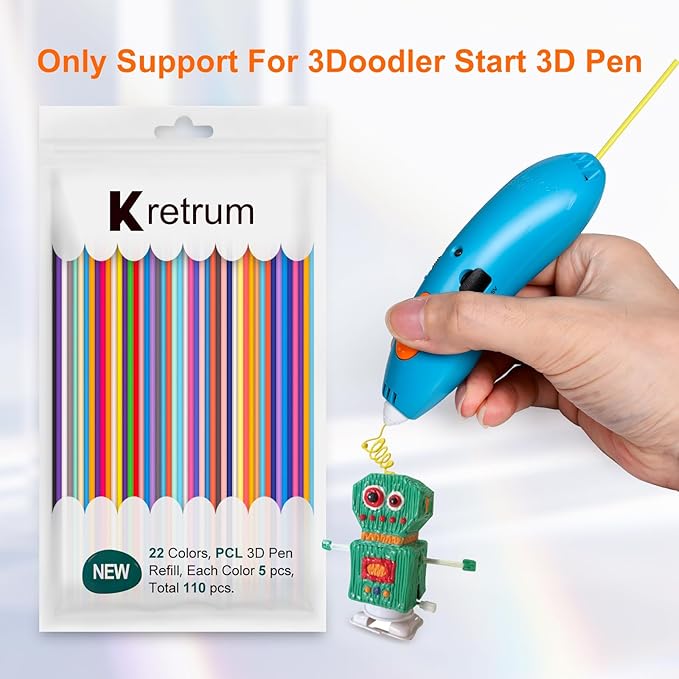 22 Colors 3D Doodler Pen Refills Only Fit for 3Doodler Start+ 3D Pen Low Printing Temperature PCL Filament 3Doodler Start Refills Packs Each Color 15.2 cm x 5 pcs Total 110 pcs