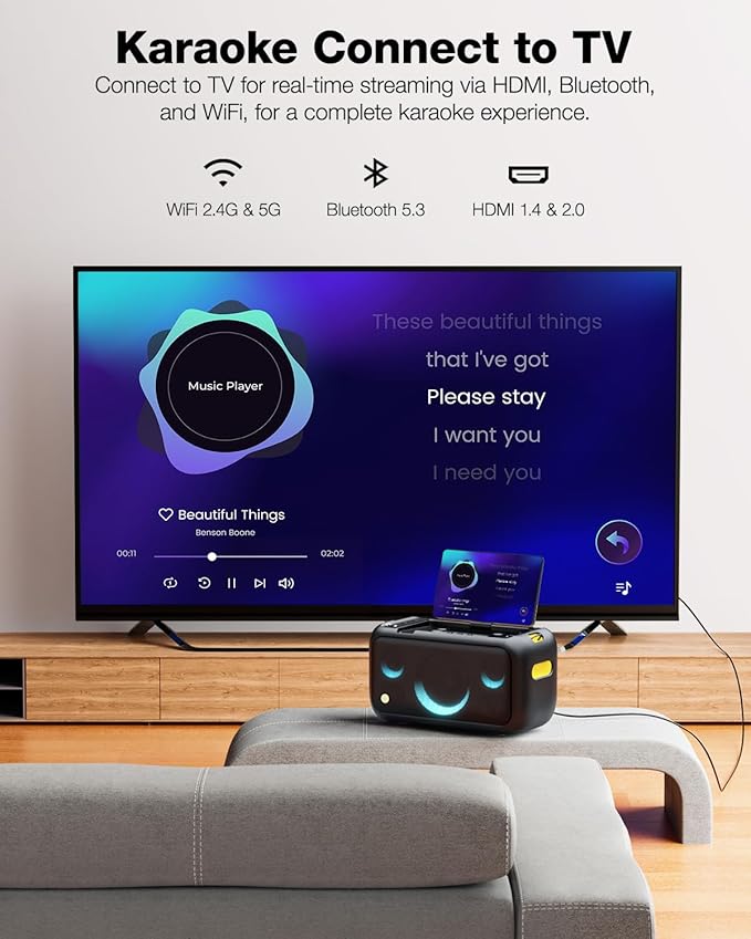 Karaoke Machine for Adults, with Lyrics Display Built-in 13.3" Screen, Truly All in One Karaoke Machine with 2 Wireless Microphone (Hidden & Self Charging), 460W Bluetooth Speaker for Party, TV