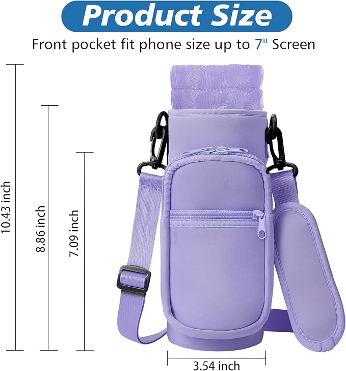 32 40 oz Water Bottle Carrier with Strap, Neoprene Water Bottle Sleeve Bag with 2 Pockets Insulated Flask Sling Holder for Walking Hiking Gym