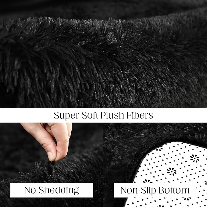 3x5 Black Rug, Area Rugs for Living Room, Soft Plush Area Rugs for Bedroom, Non-Slip Indoor Carpet for Nursery, Study Room, Playroom, Home Decor