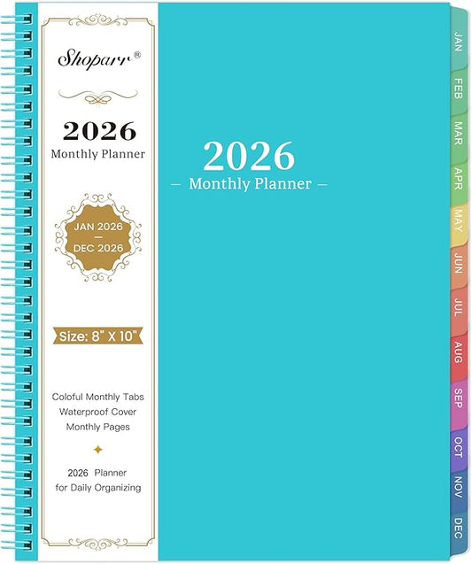 2026 Monthly Planner/Calendar - 2026 Planner, JAN 2026-DEC 2026, 12-Month Planner with Colorful Tabs, 2026 Calendar Planner for Daily Organizing - Waterproof Cover (8" x10", Monthly Pages & Notes, Blue)