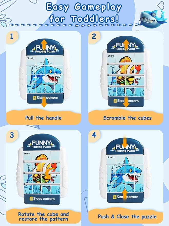 16-Piece Rotating Puzzles for Kids 4-6, Toddlers Puzzles 2-4, Road Trip, Airplane Activities Game, Travel Toys - Brain Teaser, Fine Motor Skills - Birthday Gifts Boys & Girls - Marine Life