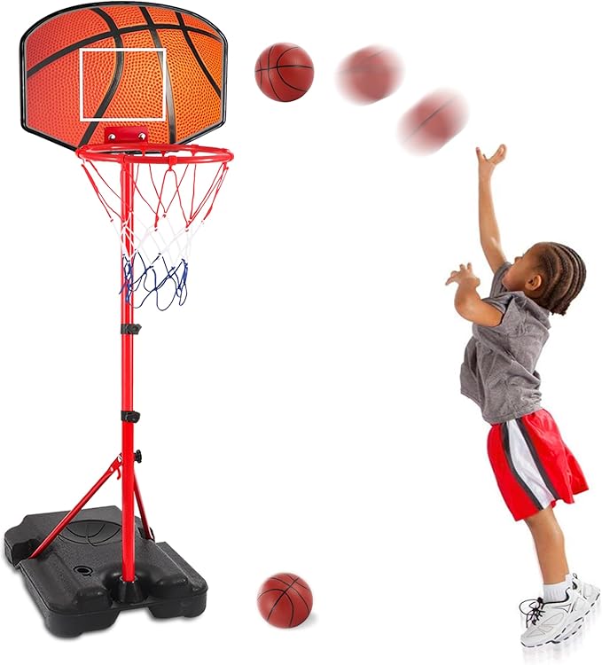 Kids Basketball Hoop for 1 2 3 4 5 6 Year Old Stand Adjustable Height 3.5ft-5.3ft Toddler Boy Basketball Hoop Indoor Mini Basketball Hoops Goal Ball Games Toys for Girl Boy Age 1-3 2-4 3-5