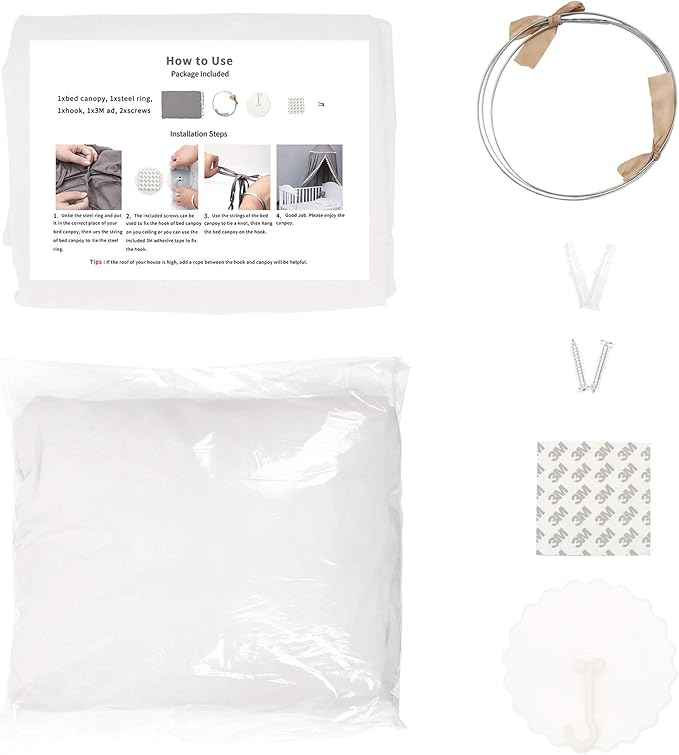 Kids Bed Canopy with Frills Cotton Cover Net for Crib Reading Nook Curtain Hideaway Hanging Round Tent Nursery Bedding Play Room Decor