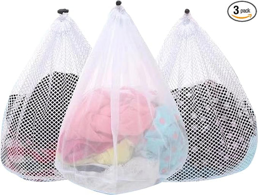 3Pcs Mesh Laundry Bags Washing Machine Mesh Wash Bags Jumbo for Delicates Clothes,Bed Linen,Toys with Drawstring Closure Sturdy(3 XXLarge 28 x 26 Inches)