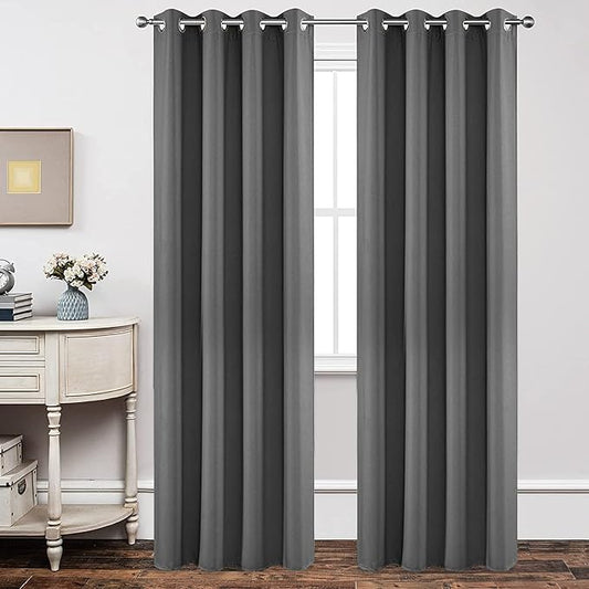 Joydeco Blackout Curtains 90 Inch Length 2 Panels Set, Thermal Insulated Long Curtains& Drapes 2 Burg, Room Darkening Grommet Drapes for Living Room Bedroom Window (W52 x L90 Inch, Light Grey)