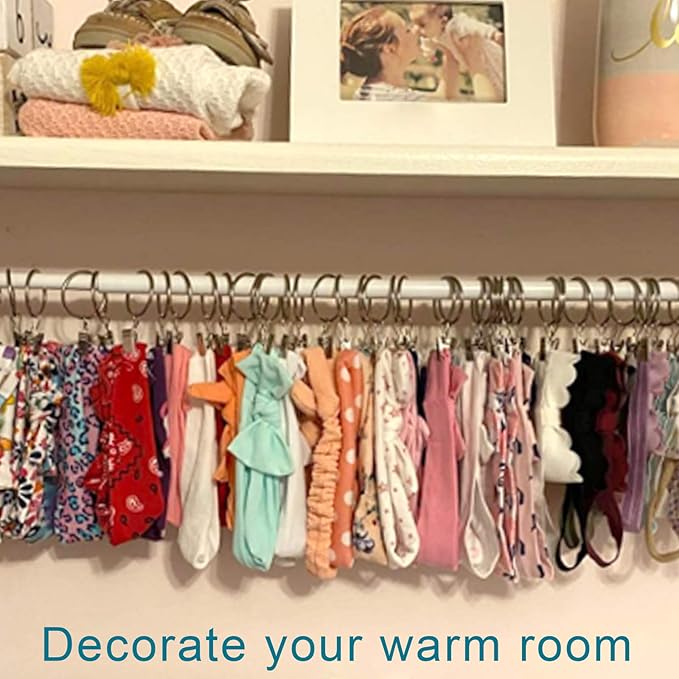 20 Pack Bronze Curtain Rings with Clips, Curtain Hooks Hangers Clip Rings for Hanging Drapes Bows Hat, Drapery Rings 1.77 in I D, Fits up to 1.5 in Diameter Curtain Rod.