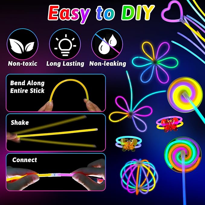 156PCS Glow in The Dark Party Supplies for Kids 8-12, Light Up Glasses Headband Rings Halloween Party Favor Adult, 100 Glow Sticks Bulk Party Pack DIY Necklaces Bracelets Neon Camping Pool Decorations