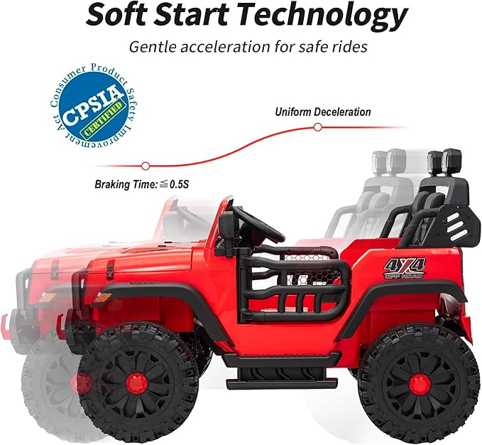 2 Seater Ride on Toy Car for Kids, 24V 4WD Ride-on Truck Kids Electric Car with Remote Control, 4x200W Motors - Red