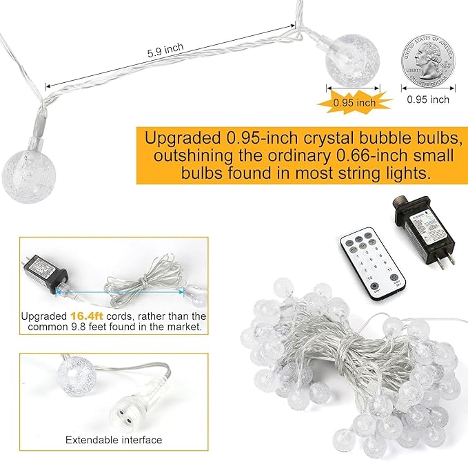 100ft Crystal Globe String Lights, Multicolor+Warm White (2-in-1) LED Fairy Lights for Indoor & Outdoor Ambiance, Plug-in Extendable Decorative Lights for Bedroom, Classroom, Dorm, Patio