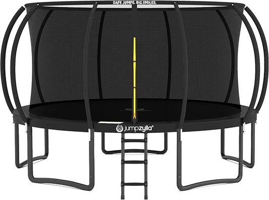 JUMPZYLLA Trampoline Outdoor 8FT 10FT 12FT 14FT 15FT 16FT with Enclosure and Ladder, ASTM Approved Recreational Trampoline for Kids and Adults, Anti-Rust Coated Frame