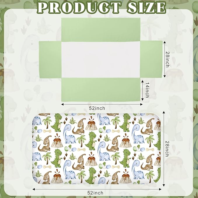 3 Pcs Baby Crib Bedding Set Safari Animals Dinosaurs Bear Woodland Animals Jungle Crib Set Includes Quilt, Fitted Sheet, Skirt for Baby Boy Girl(Green,Dinosaur)