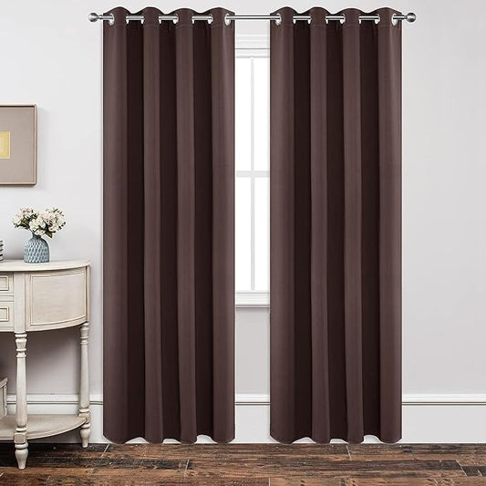 Joydeco Blackout Curtains 84 inches Long 2 Panels Set, Thermal Insulated Long Curtains & Drapes 2 Burg, Room Darkening Grommet Drapes for Bedroom Living Room Windows (W42 x L84 Inch, Chocolate)