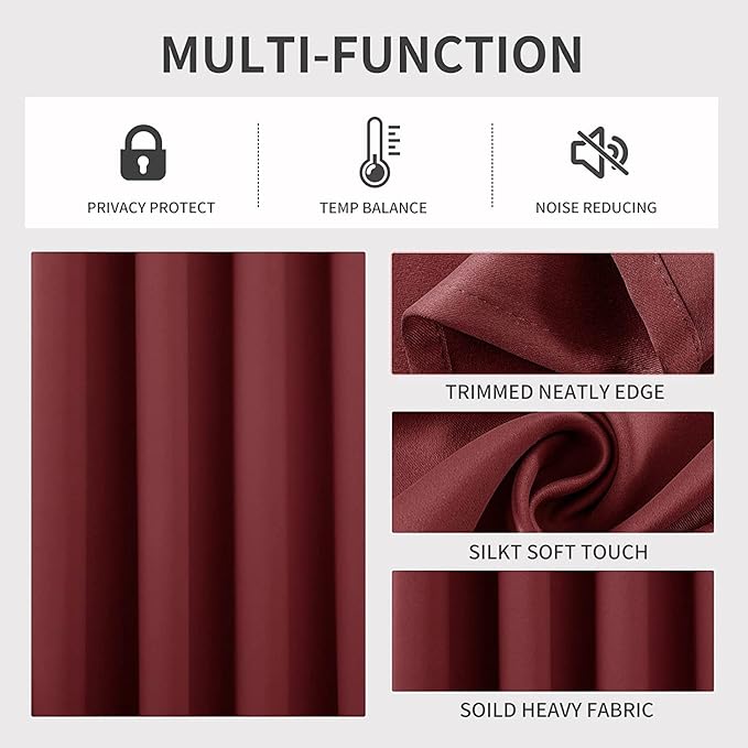 Joydeco Blackout Curtains 120 inches Long 2 Panels Set, Thermal Insulated Long Curtains 2 Burg, Room Darkening Grommet Drapes for Bedroom Living Room Windows(W52 x L120 Inch, Burgundy Red)