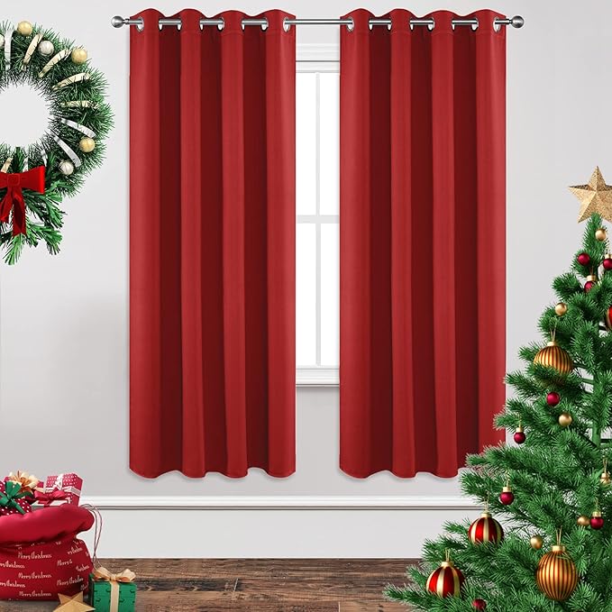 Joydeco Blackout Curtains 72 inches Long 2 Panels Set, Thermal Insulated Long Curtains & Drapes 2 Burg, Room Darkening Grommet Drapes for Bedroom Living Room Windows (W42 x L72 Inch, Red)