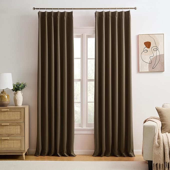 KEQIAOSUOCAI Brown Blackout Curtains 138 Inches Long, Extra Long Pinch Pleats Living Room Curtains Thermal Pleated Curtains Panels Drapery for Home, Hotel, Office, 40" W x 138" L, Set of 2