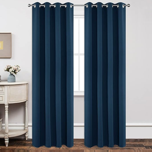Joydeco Blackout Curtains 90 inch Long 2 Panels Set, Thermal Insulated Long Curtains & Drapes 2 Burg, Room Darkening Grommet Drapes for Bedroom Living Room Windows (W52 x L90 Inch, Navy Blue)