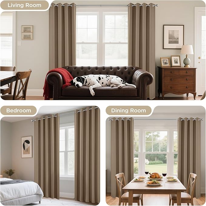 Joydeco Blackout Curtains 108 Inch Length 2 Panels Set, Thermal Insulated Long Curtains& Drapes 2 Burg, Room Darkening Grommet Drapes for Living Room Bedroom Window (W52 x L108 Inch, Khaki)