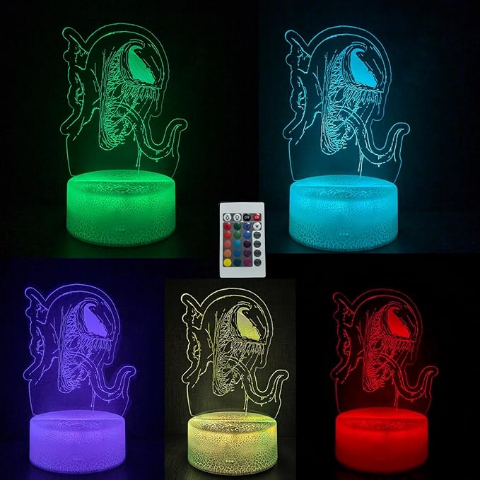 3D Night Light, Alien Monster Illusion Table Lamp with 16 Colors Remote Control Touch Lamp LED USB Night Light Desk Lamps Room Decorations Home Decor Holiday Birthday Light