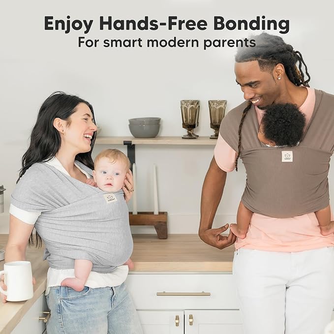 KeaBabies Baby Wrap Carrier - All in 1 Original Baby Carrier Newborn to Toddler Sling, Easy to Wear, Hands Free Bonding, Lightweight, Breathable Infant Wraps (Light Heather)