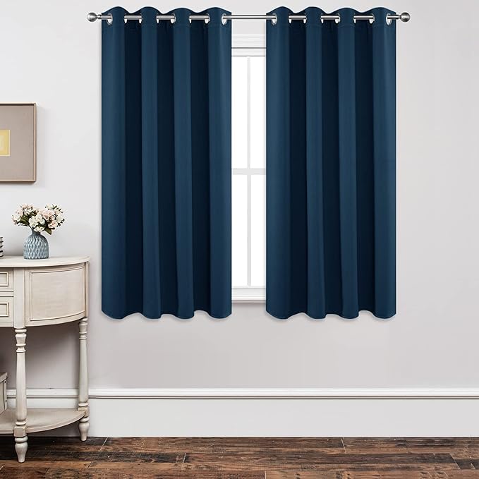 Joydeco Blackout Curtains 63 Inch Length 2 Panels Set, Thermal Insulated Long Curtains& Drapes 2 Burg, Room Darkening Grommet Drapes for Living Room Bedroom Window (W52 x L63 Inch, Navy Blue)