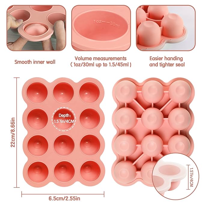 12x1.5oz Baby Food Freezer Tray with Clip Lid Gossamer Pink | Food Grade Silicone Storage Containers for Purees & Vegetables
